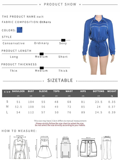 Weird Puss Casual Sporty 2 Piece Set Women Zipper Cardigan Polo-Neck Jacket+Drawstring Skinny Shorts Daily Fashion Tracksuits