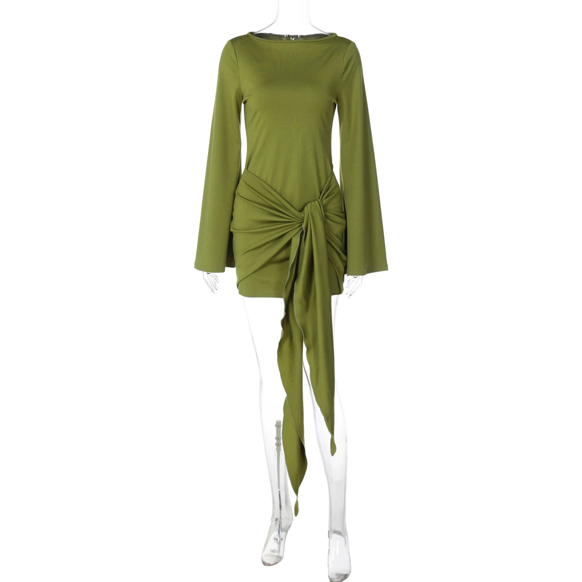 Dulzura 2025 Autumn Fashion Elegant O-Neck Long Sleeve Slim Fit Lace Up Mini Dress Ladies Solid Casual Clothes Party Club Outfit