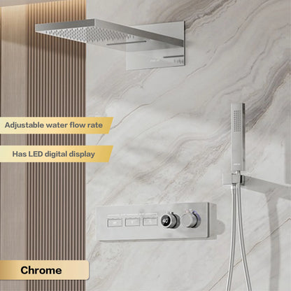 Luxury brass gun gray wall mounted shower system, wall mounted design with constant temperature LED digital display bathroom Tap