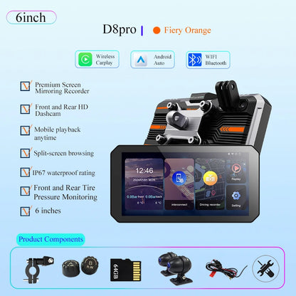 Gallop Sprite 6 inch Motorcycle GPS Navigation Wireless CarPlay Android Auto DVR Drive Recorder Portable Moto Monitor IPX7