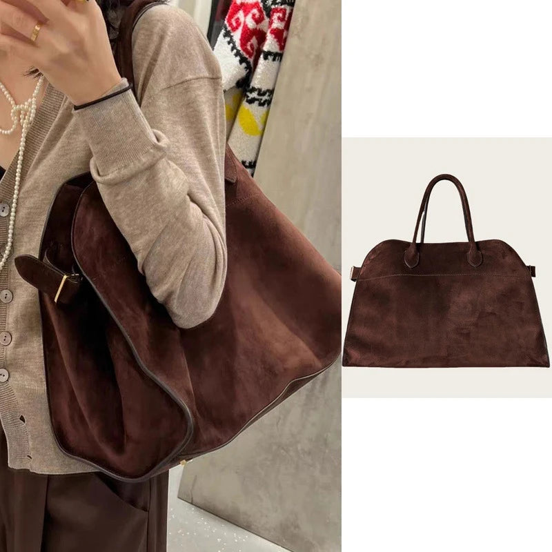 Elegant Suede Tote Bag Luxury Leather Large Capacity Shoulder Bag Minimalist Fashion Commute Handbag Soft Casual Shopping Bag