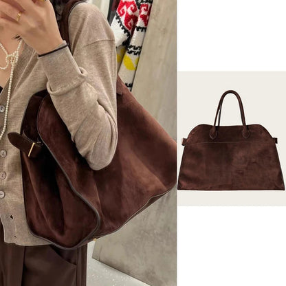 Elegant Suede Tote Bag Luxury Leather Large Capacity Shoulder Bag Minimalist Fashion Commute Handbag Soft Casual Shopping Bag