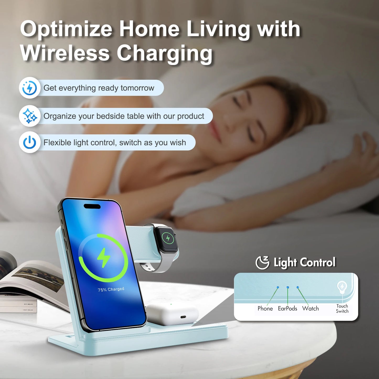 3 In 1 Magnetic Wireless Charger Stand 15W Fast Charging Dock Station Multiple Devices for iPhone 15 14 13 8 Apple Watch Airpods