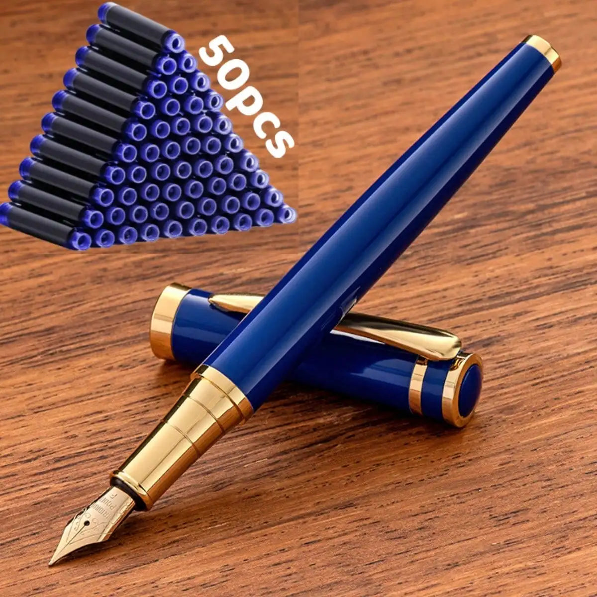 51-Piece Set (1 Pen + 50 Ink Cartridges), 0.5mm Tip, Iridium Nib, Stainless Steel Pen Body, Suitable for Calligraphy, Elegant and High-End, Luxurious and Noble, Suitable for 2.6mm Diameter, Student Stationery, Gifts, Valentin