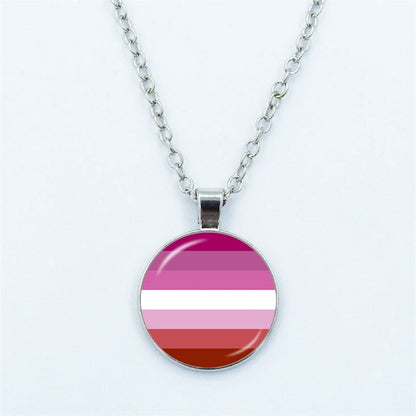 Rainbow Necklace LGBT Lesbian Gay Pride Rainbow Friendly Print Art Pattern Glass Cabochon Pendant Couple Chain Necklace Gift
