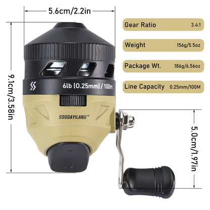 Sougayilang Casting Fishing Reel 3.4 Gear Ratio High Speed Aluminum Alloy Spool Reel with Nylon Fishing Line Freshwater Pesca