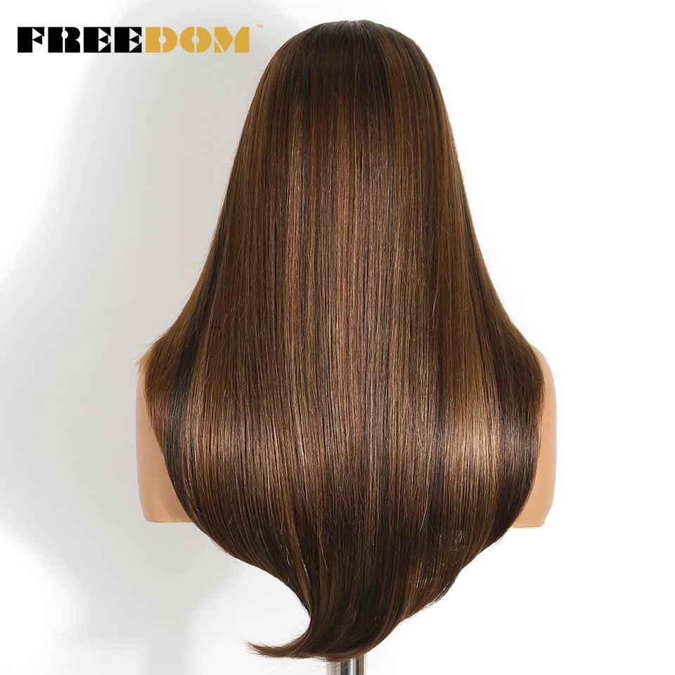 FREEDOM 9x6 Pre Plucked Synthetic Lace Front Wigs For Women Straight Layerd Wig 24" Ombre Blonde Wear And Go Glueless Lace Wigs