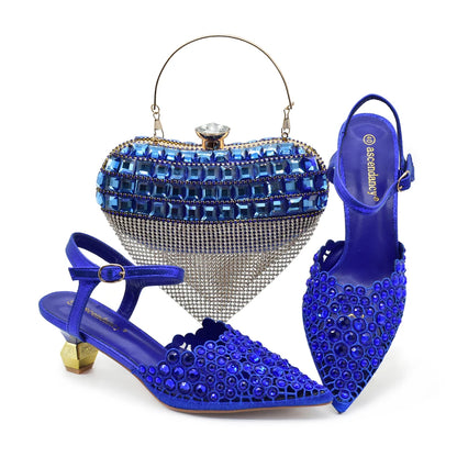 Ladies Shoe and Bag Set Latest Designers Luxury Italian Party Shoes and Bag Set for Women Rhinestone Wedding Bride Shoes Woman