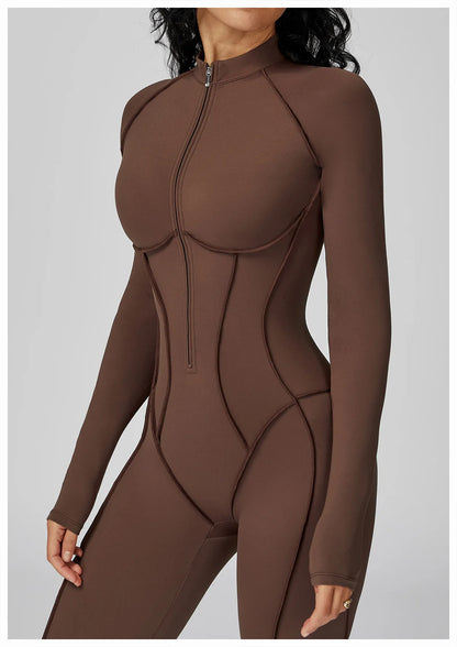 Yoga Bodysuit Long Sleeved Women's Tracksuits Gym Zipper Jumpsuits Sports Workout High-intensity Fitness One-piece Tights Suit