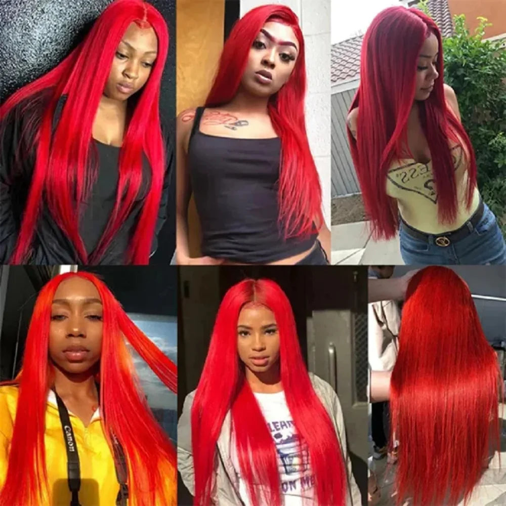 20-40 Inch 13x6 Straight Lace Frontal Wigs Hot Red Front Human Hair Wig Bond Straight Lace Front Human Hair Wigs For Women