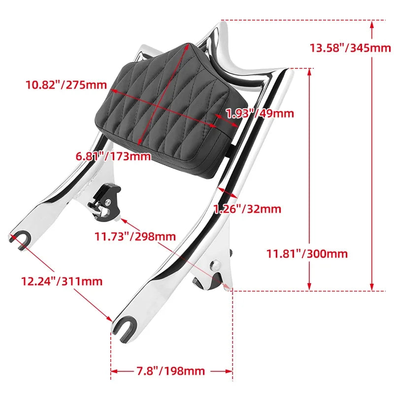 Chrome Motorcycle Passenger Backrest Detachable Sissy Bar Fit For Harley Touring Street Glide Road Glide Road King 2009-Later