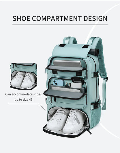Large Travel Backpack Boardable Backpack USB Charging Waterproof Outdoor Travel Backpack Independent Shoe Compartment