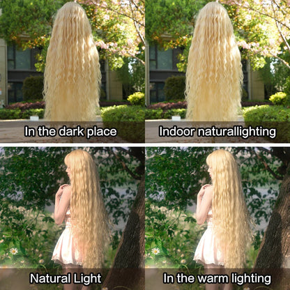 PARK YUN Extra Long Blonde Cosplay Wigs With Bangs Loose Long Curly Blonde Lolita Wig Synthetic Heat Resistant  Wig 44 Inch