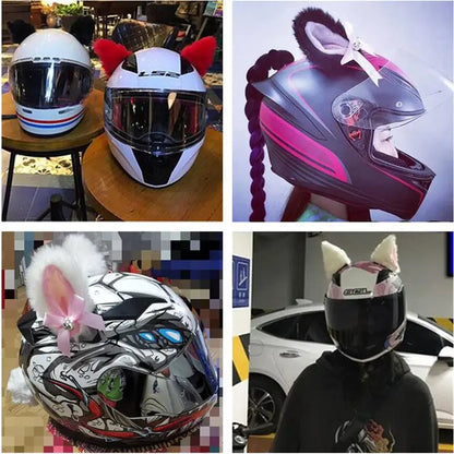Motorcycle Helmet Cat Ears Decoration Cute Plush Stickers Motocross Helmet Full Face Off Road Helmet Decor Cosplay Styling