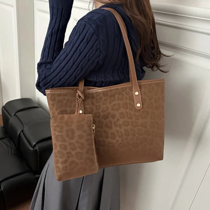 2pcs/set Leopard Print Women Shoulder Bag For Commuting, Daily Used, Casual Tote Bag Large Capacity Ladies Handbags And Purses