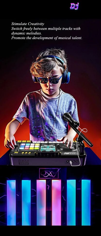 Kid DJ Mixer with Microphone Electronic Piano Keyboard Bluetooth DJ Turntable Controller Musical Instrument Kid Christmas Gift