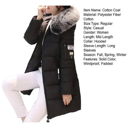 2025 Women Winter Cotton Coat Thickened Padded Stuffed Hooded Mid Length Warm Winter Coat Solid Color Slim Fit Lady Down Coat