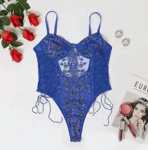 Retro 2024 New Gothic Sexy Mesh Romper Women Punk Aesthetic Fairycore Grunge Emo Floral Embroidery See Through Lingerie Jumpsuit