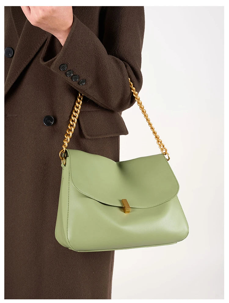 Toptrends Genuine Leather Large Chain Shoulder For Women 2026 Luxury Designer Office Messenger Bags Satchel Cow Ladies Handbags