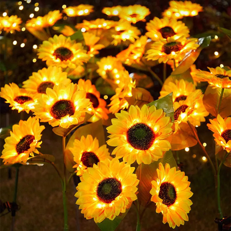 LED Solar Sunflowers Rose Flower Light Home Decorative Flower Lights Garden Decoration Lawn Lamp Waterproof Landscape Rose Light