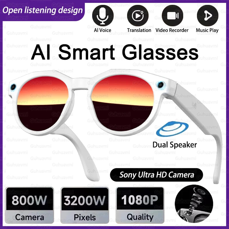 2026 New AI Smart Glasses Men Chat GPT 800MP Camera Double Microphone Voice Call AI Translation Voice Assistant Sunglasses Women