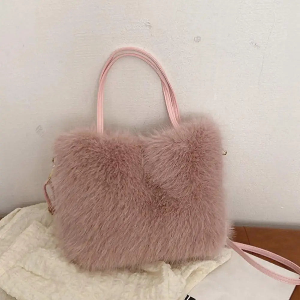 Fahion Faux Fur Tote Bag Women's Bucket Plush Luxury Design Ladies Handbags Winter Crossbody Shoulder Bags