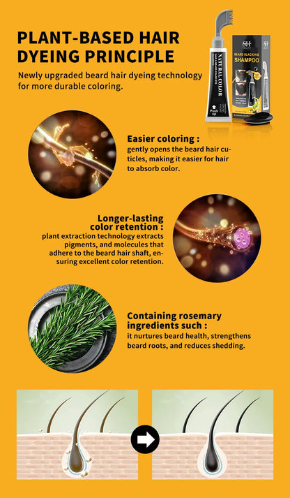 80ml Hair Dye Cream Black Beard Dye Cream For Men Permanent Plant Beard Dye Shampoo Fast Cover White Grey Beard Hair Care