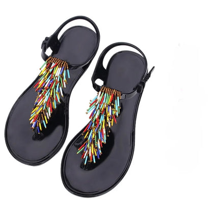 Women's Shoes Flip-flops Sandals for Woman Black Footwear Plastic with Low Heels Summer 2025 Crystal Pvc Wholesale Luxury Sale H