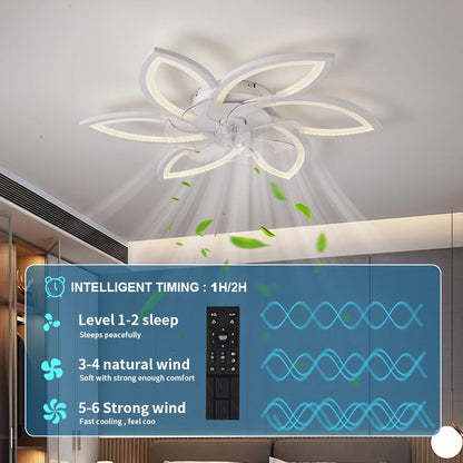Ceiling Fan with Lights,Modern Dimmable Flower Shape, Remote Control/app Control,Timing 6 Gear Speeds Fan Ceiling Lamp