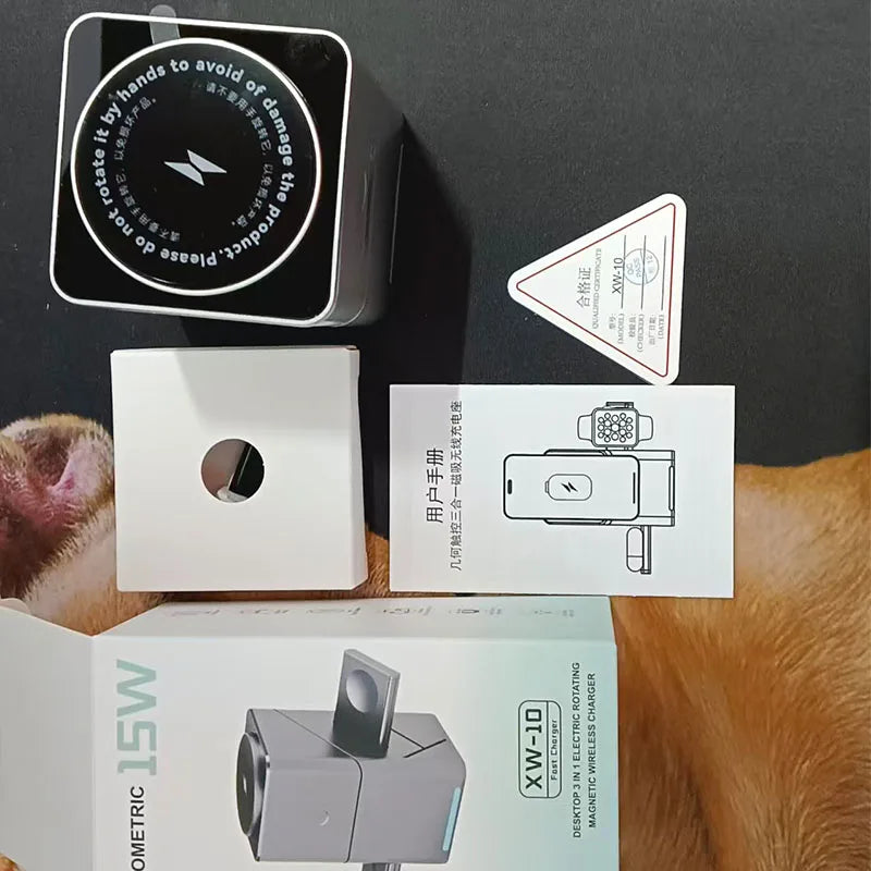 2025 Touch Auto-Rotating Qi2 3 in 1 Magnetic Wireless Charger Stand For iPhone Samsung Xiaomi OPPO 30W Fast Charging