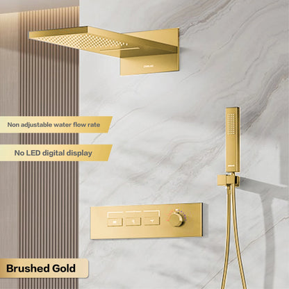 Luxury brass gun gray wall mounted shower system, wall mounted design with constant temperature LED digital display bathroom Tap