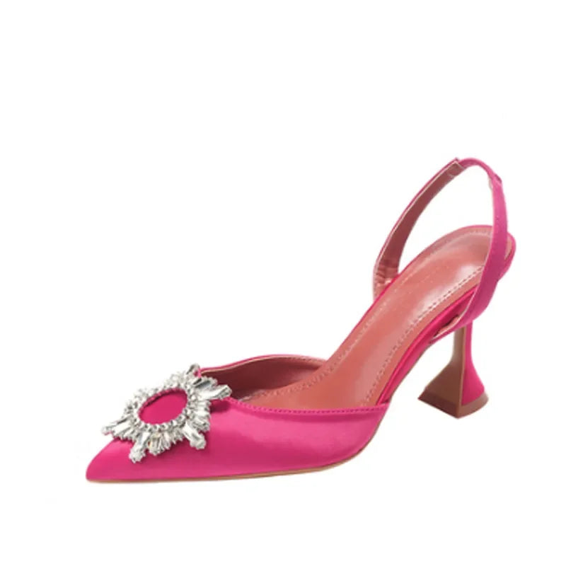 Brand Women Pumps Luxury Crystal Slingback High Heels Summer Bride Shoes Comfortable Triangle Heeled Party Wedding Shoes