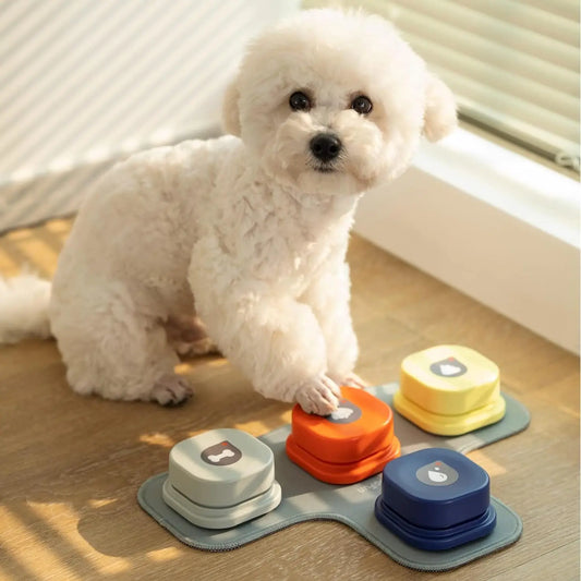 Mewoofun Dog Buttons with Rubber Mat Recordable Dog Talking Buttons Set Communication Starter Pack Dog Training Speaking Buttons