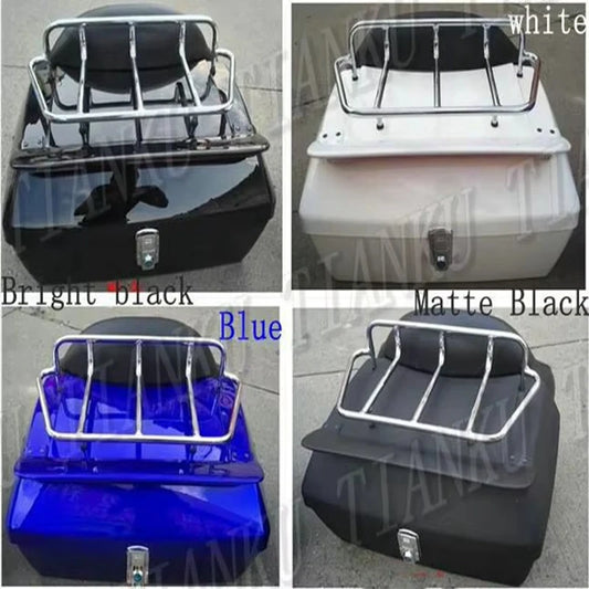 Black Trunk Tail Box Luggage Backrest For Honda Yamaha Suzuki Kawasaki Lifan Indian Bobber Custom Chopper Cruisers Street Bike