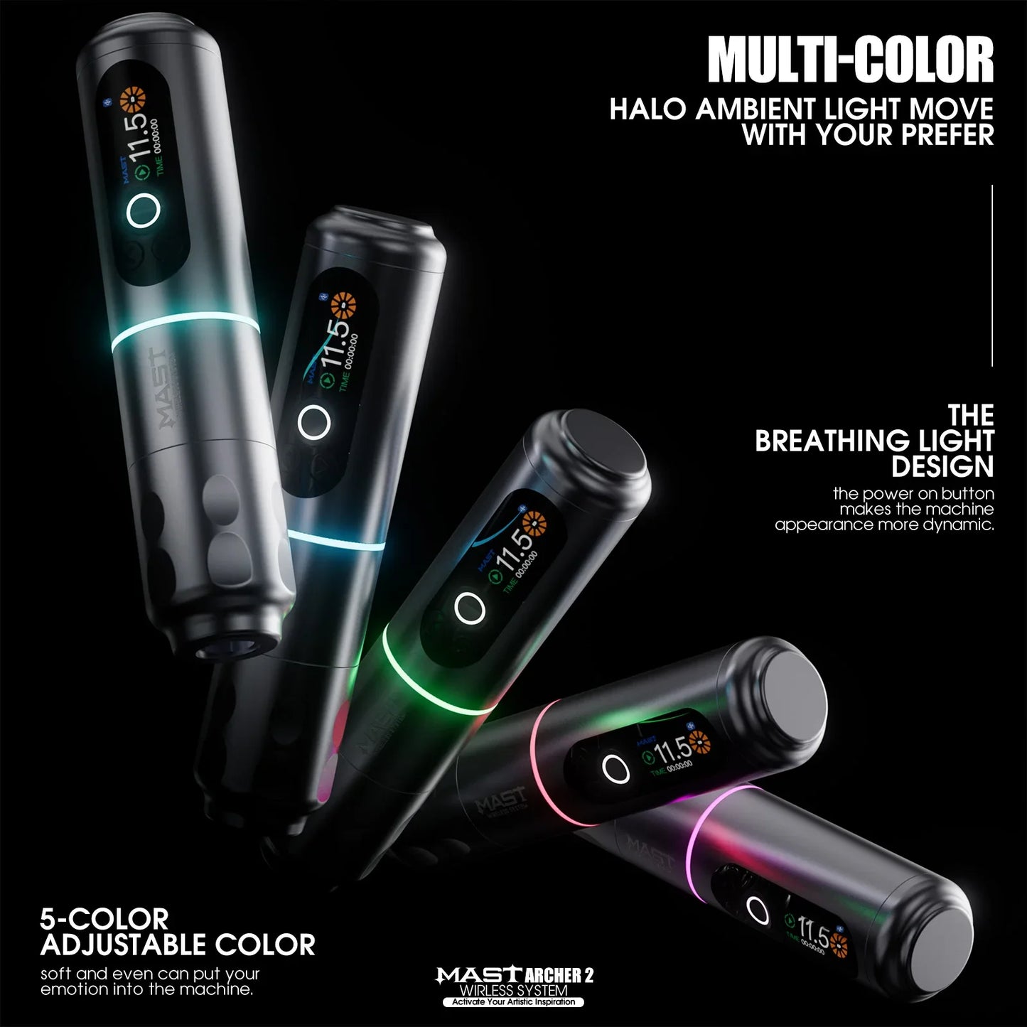 Mast Archer2 Wireless Tattoo Machine Kit 3.5mm Stroke 2100mAh Battery Brushless Motor with Mast Pro Needles Cartridges Supplies
