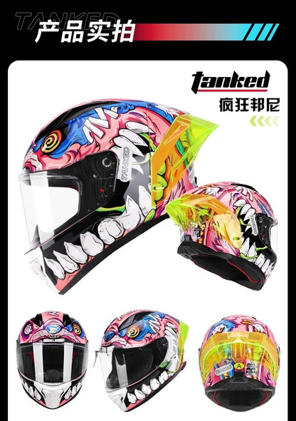 TANKED Motorcycle Helmet DOT ECE2206 Helmets Street Racing Capacete Pink Visor Double D Buckle Women Casco Moto S M  LCascos