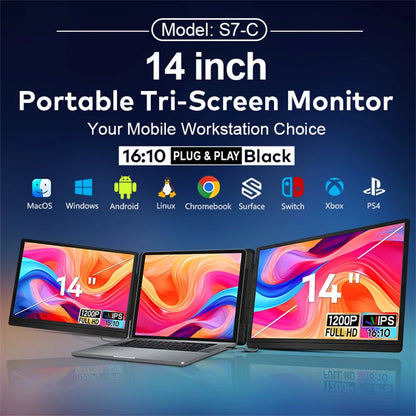Rospider 14 to 16 Inch Dual Screen Extender Display FHD IPS Triple Expandable Monitor High Definition for Laptop Productivity