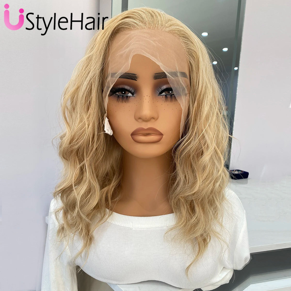 UStyleHair Brown Lace Front Wig Natural Looking 12Inches Short Wave Wig Heat Resistant Synthetic Hair Daily Use Cosplay Wig