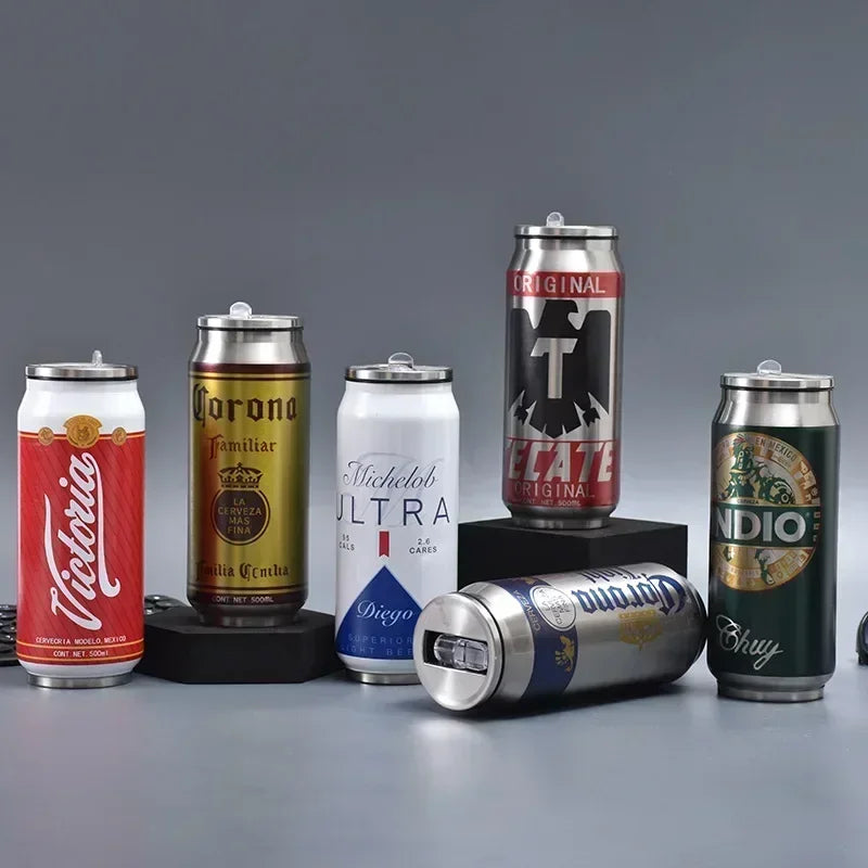 500ML Thermos with Straw 304 Stainless Steel Beer Bottle Cola Can Termos Para Cafe Beer Cold Keeper Home Kitchen Drinkware
