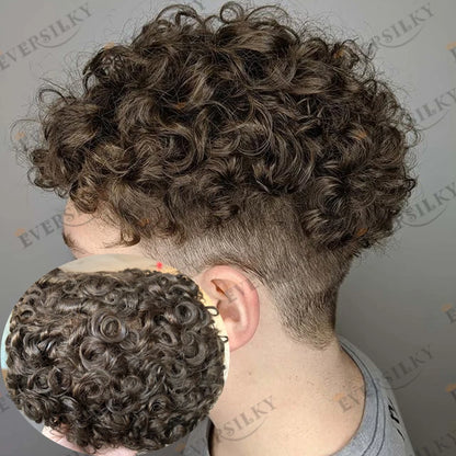 Undetectable Afo Man Jet Black 18mm Curly Micro Skin Base Men Toupee Natural Hairline Man's Curly Human Hair Prosthesis System
