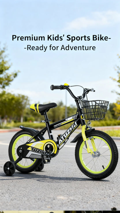 Bright Yellow Sports Style Children's Bicycle - 14 Inch 16 Inch 18 Inch Pedal Bikes for Boys And Girls Aged 3-9 Years Old