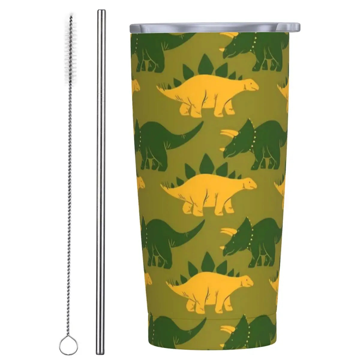 Stainless Steel Tumbler Dinosaur Silhouette Mugs Cup With Straws Animal Beach Cold Drink Water Bottle Insulated Thermal Mug