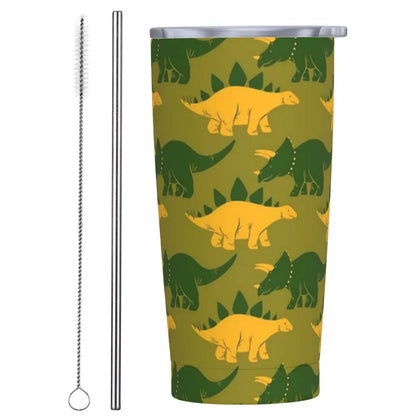 Stainless Steel Tumbler Dinosaur Silhouette Mugs Cup With Straws Animal Beach Cold Drink Water Bottle Insulated Thermal Mug