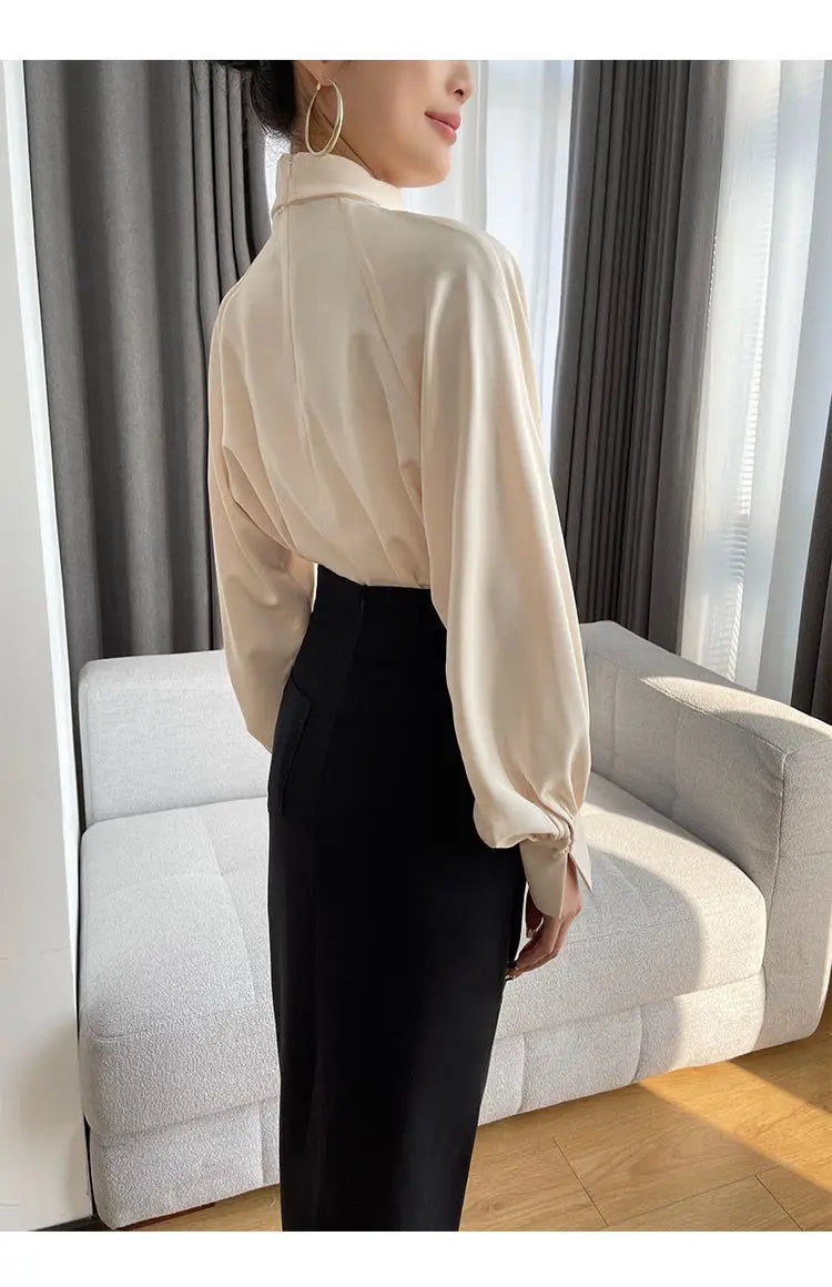 Office Lady Hollow Out Loose Shirt Tops Spring Autumn New Long Sleeve Elegant Solid Blouse Temperament Fashion Women Clothing