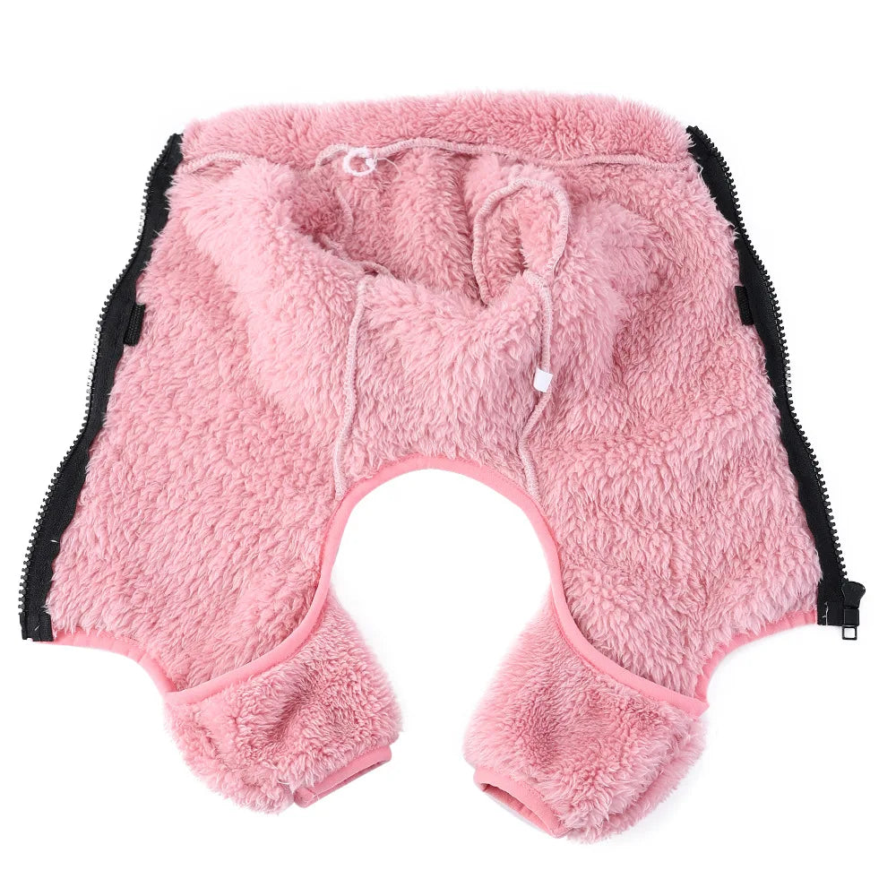 Soft Fleece Dog Clothes Winter Four Legs Covered Plush Pet Coat D-Ring Zipper Puppy Jacket Autumn Overall For Small Middle Dog