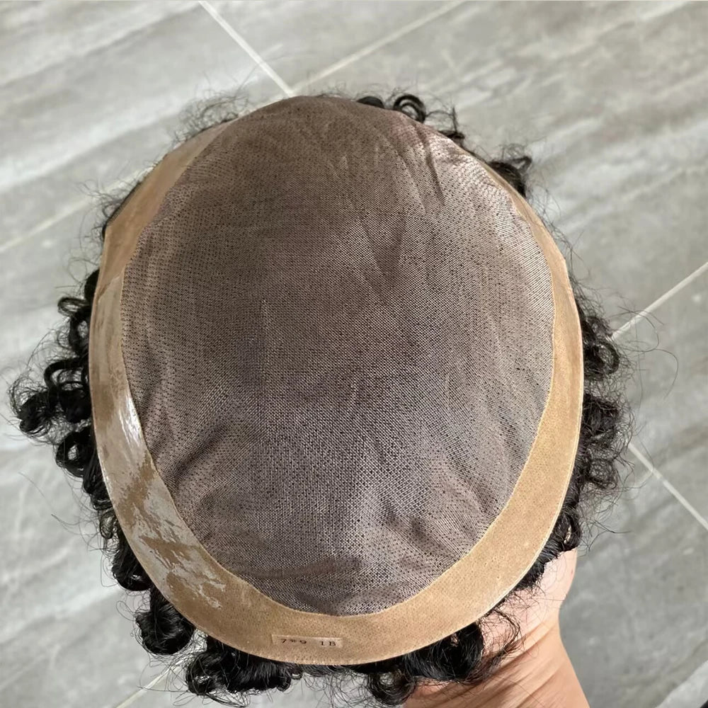 20mm Curly Blonde Brown Black Weave Toupee Man 100% Human Hair Wig Mono Lace&NPU Toupets for Men #4 System Capillary Prosthesis
