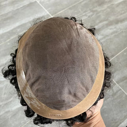 20mm Curly Blonde Brown Black Weave Toupee Man 100% Human Hair Wig Mono Lace&NPU Toupets for Men #4 System Capillary Prosthesis