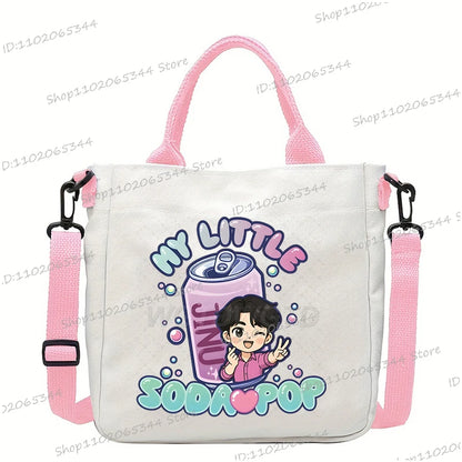 Y2K Anime Cartoon Print Women Canvas Strap Shoulder Bag Fashion Cartoon Anime Crossbody Bags Student Teenage Handbags