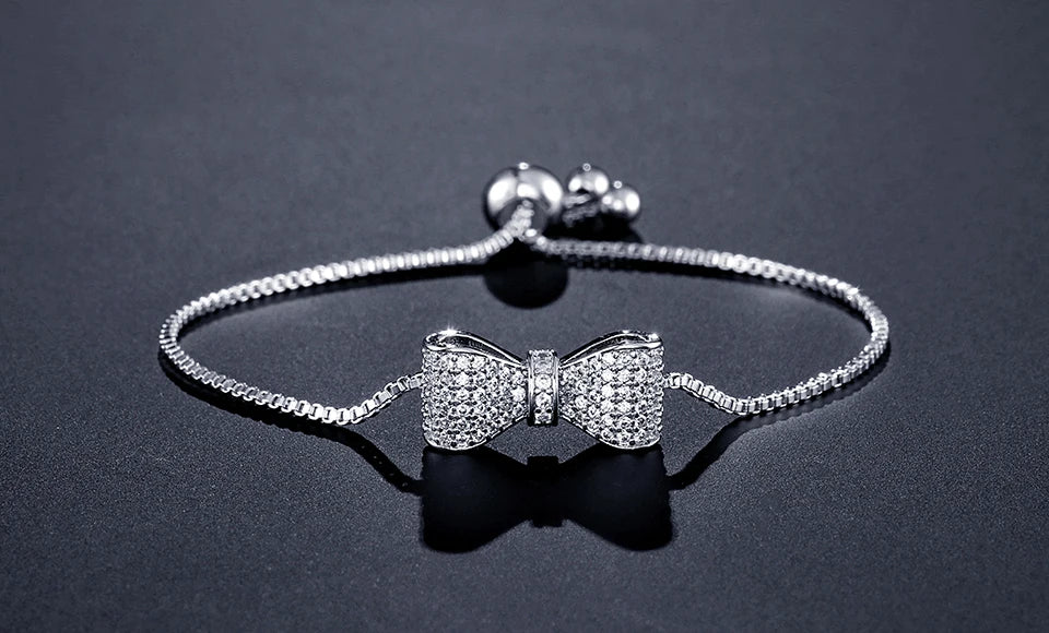 ZAKOL Fashion Bow Zirconia Crystal  Adjustable Bracelet & Bangle for Women Brilliant CZ Party Jewelry