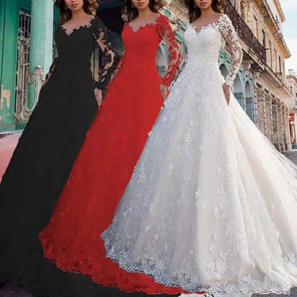 Detail Lace Cocktail Party Dress Floral Embroidere Maxi Dress Women Wedding Bride Dress Lace Long Sleeve Back Zipper Lace
